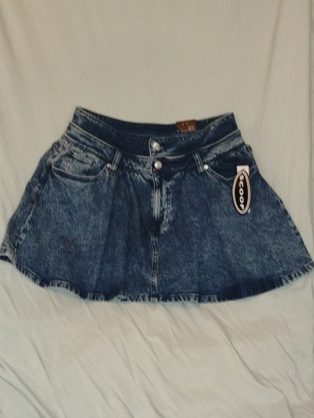 Denim A-Line Mini Skirt in Washed Blue